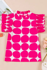 Bubblegum Pattern Frilled Collar Flutter Sleeve Top