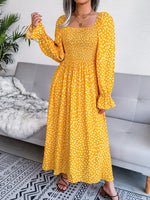 Smocked Square Neck Flounce Sleeve Dress - Ladyez