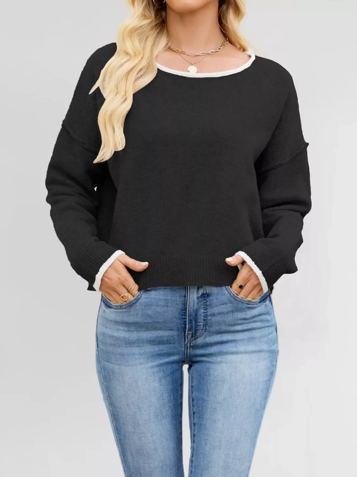 Round Neck Dropped Shoulder Sweater