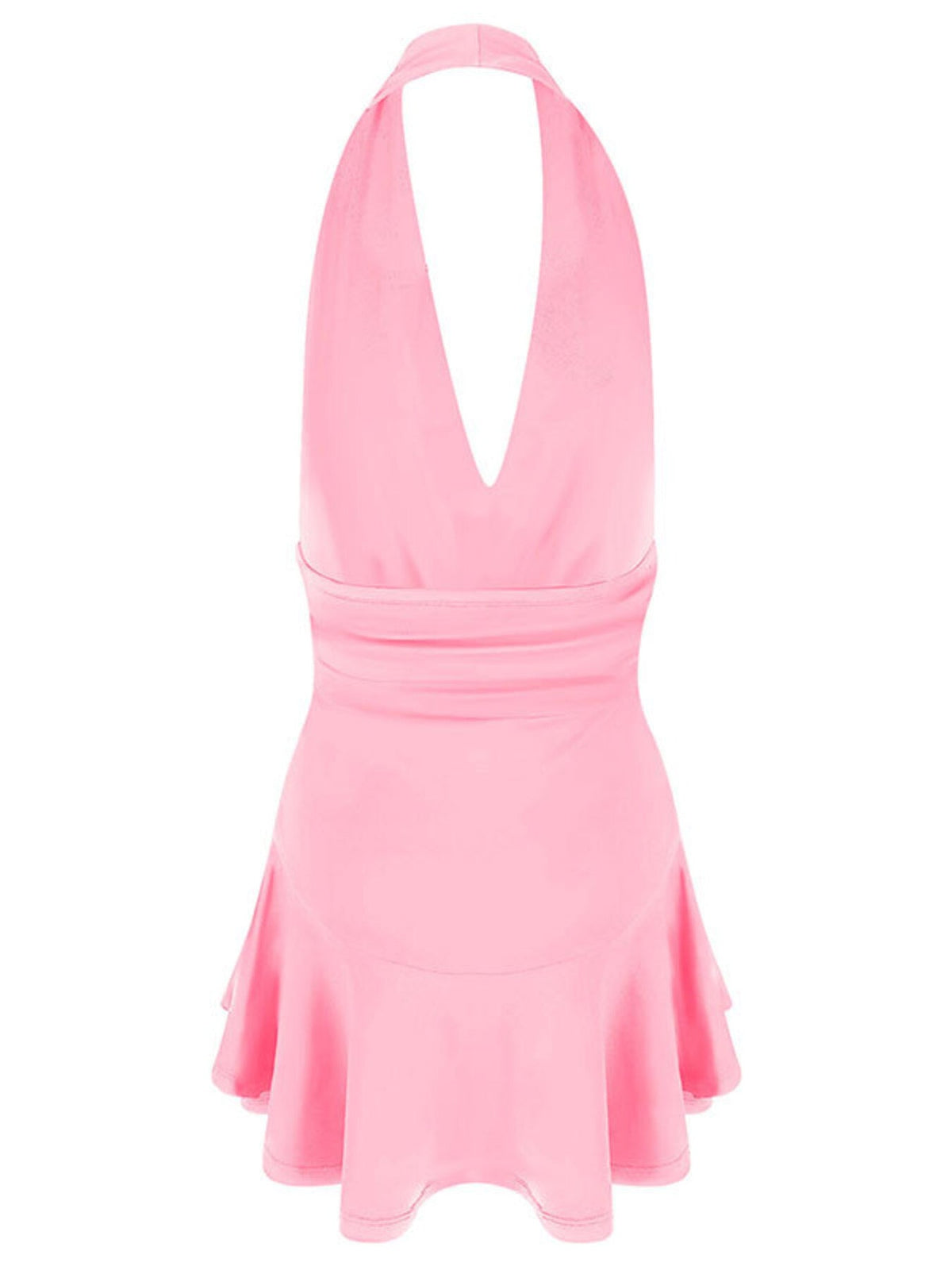 Halter Neck Ruffle Hem Mini Dress