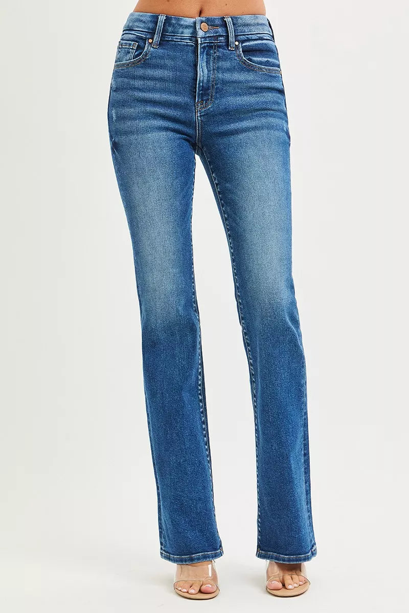 RISEN High RiseBootcut Jeans With Distressed Details