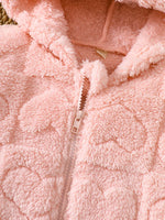 Children's Heart Pattern Fuzzy Hooded Outerwear