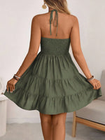 Smocked Halter Neck Tiered Dress