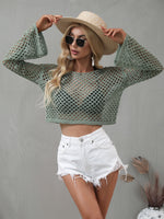 Openwork Flare Sleeve Cropped Cover Up - Ladyez