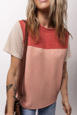 Color Block Round Neck Short Sleeve T-Shirt