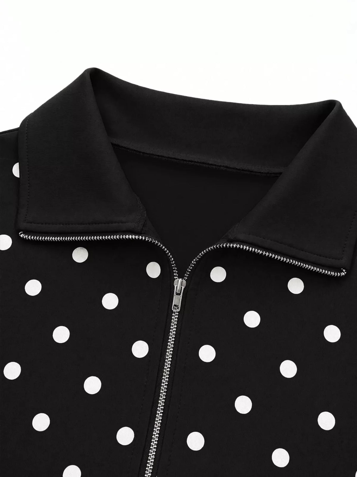 Polka Dot Half Zip Cropped Sweatshirt