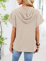 Casual Waffle Knit Button Detail Hooded Top