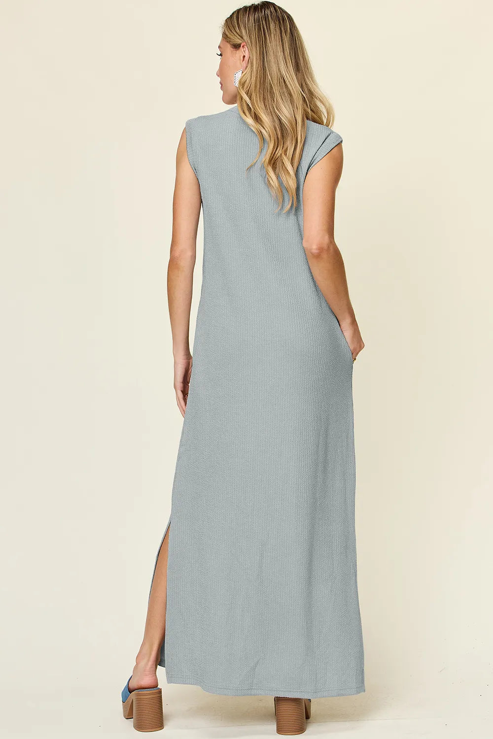 Double Take Full Size Texture Mock Neck Sleeveless Maxi Dress - Ladyez