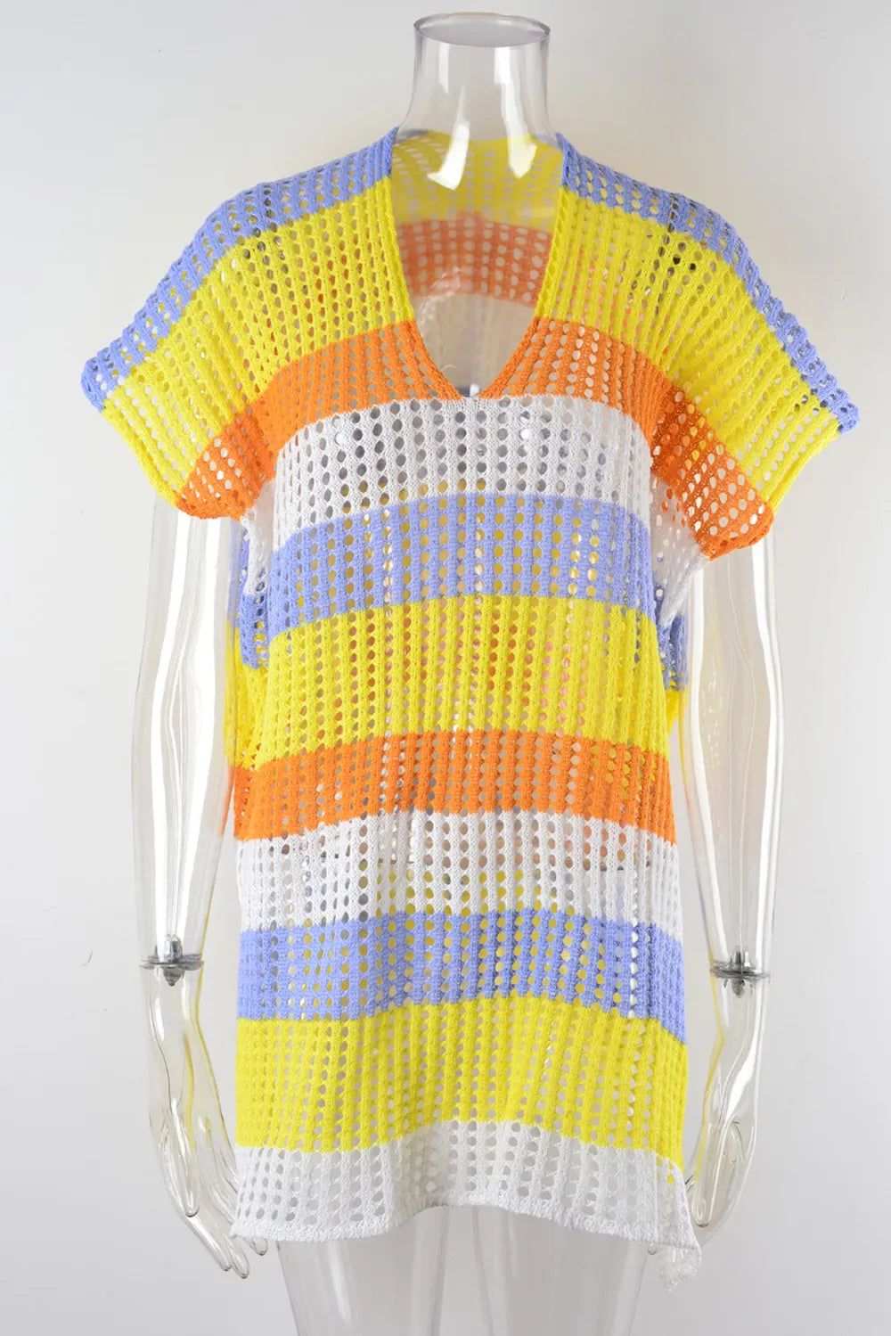 Slit Color Block V-Neck Cover-Up - Ladyez