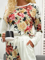 Shiny Printed Round Neck Top and Pants Lounge Set - Ladyez