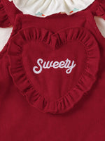 Children's Ruffled Bodysuit and Heart Decor Dress Set with Headband