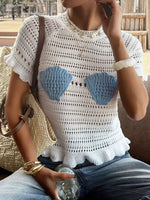 Openwork Ruffled Hem Knit Top