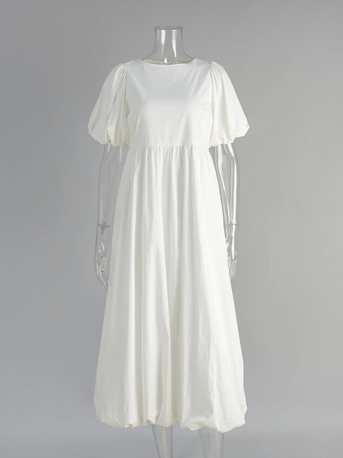 Puff Sleeve Round Neck Maxi Dress - Ladyez