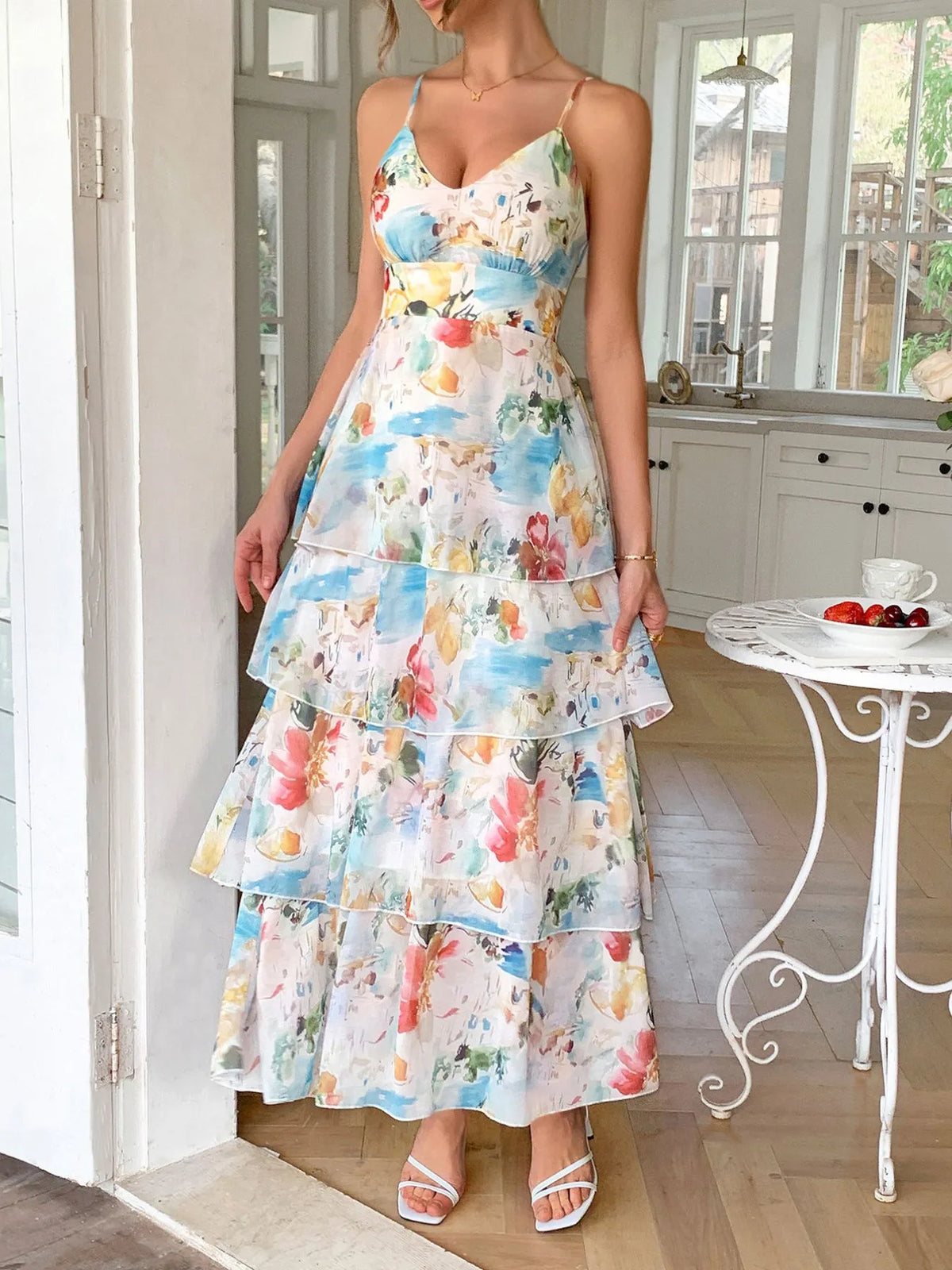 Floral Print Layered Maxi Cami Dress - Ladyez