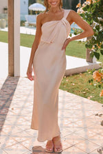 Ruched Single Shoulder Sleeveless Maxi Dress - Ladyez