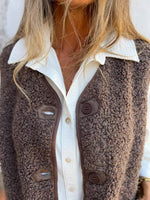Full Size Cozy Sherpa Fleece Button-Up Vest Coat with Pockets Plus Size