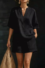 Notched Half Sleeve Top and Shorts Set