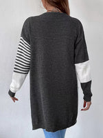 Striped Color Block Open Front Cardigan