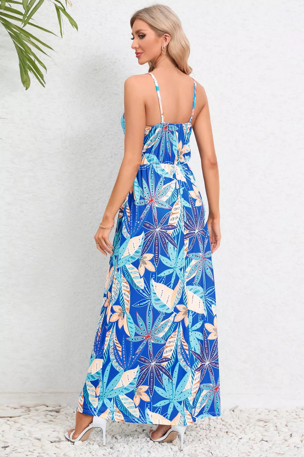Printed Surplice Maxi Cami Dress - Ladyez