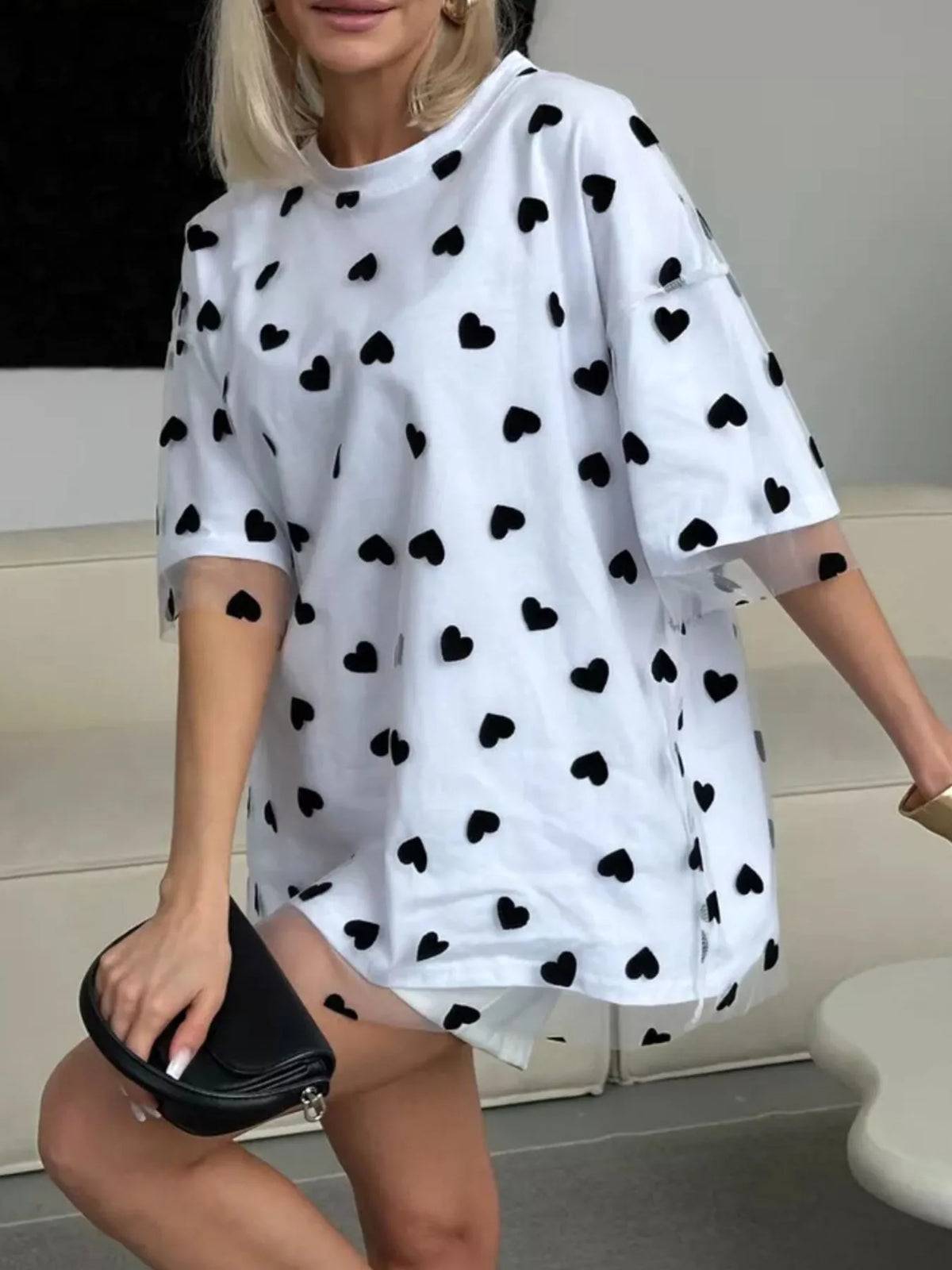Heart Print Oversized T-Shirt