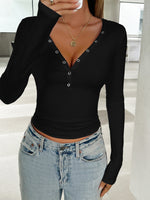 Devine V-Neck Long Sleeve T-Shirt - Ladyez