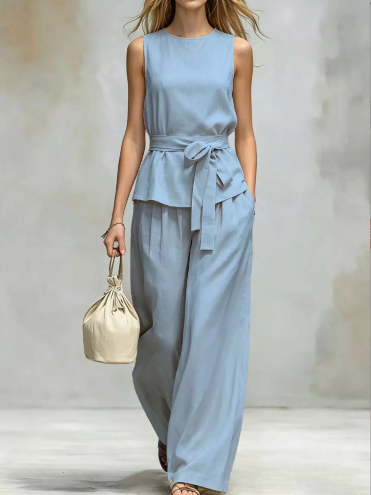 Sleeveless Top and Wide-Leg Pants Set