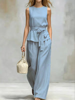 Sleeveless Top and Wide-Leg Pants Set