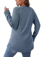 Casual Ribbed Knit Long Sleeve T-Shirt