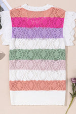 Openwork Round Neck Cap Sleeve Knit Top