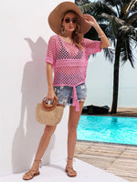 Angel Wings Cutout Round Neck Short Sleeve Cover Up - Ladyez