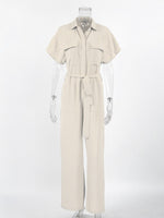 Chest Pocket Short Sleeve Wide Leg Jumpsuit