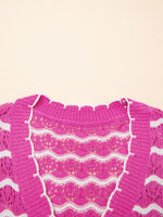 Striped Crochet Tie-Front Cardigan