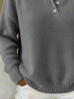 Full Size Button Detail Drop Shoulder Sweater Plus Size