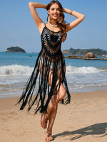 Fringe Openwork Spaghetti Strap Cover-Up - Ladyez