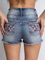 American Flag Distressed Denim Shorts
