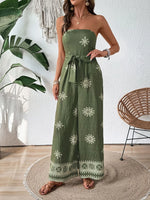 Printed Wide Leg Tube Jumpsuit - Ladyez