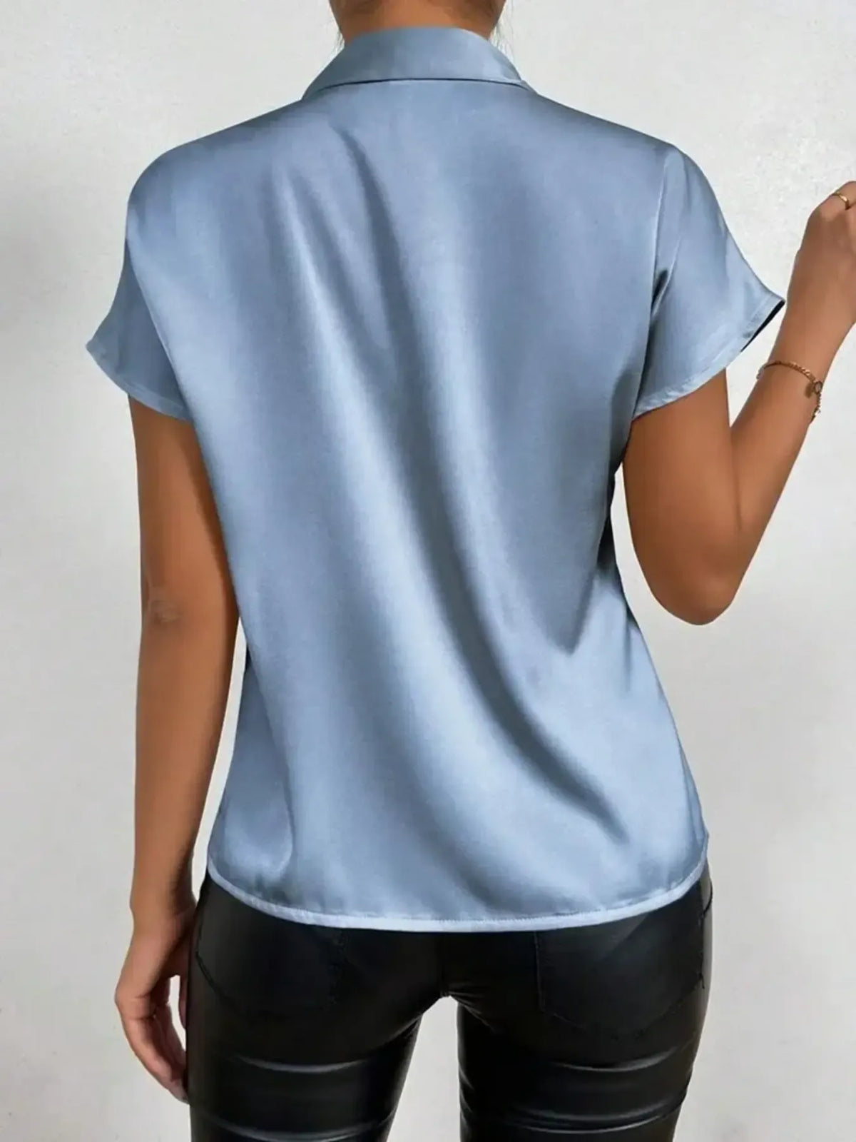 Satin Bow Tie Neck Blouse - Ladyez