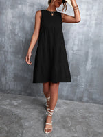 Tiered Round Neck Sleeveless Mini Tank Dress - Ladyez