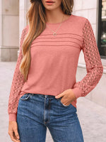 Lace Sleeve Crew Neck T-Shirt