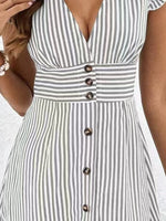 Striped Button Front Cap Sleeve Dress