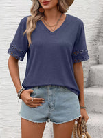 V-Neck Hollow-Out Sleeve T-Shirt