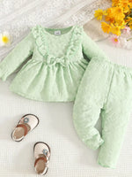 Children's Floral Embossed Ruffle Trim Top and Pants Set