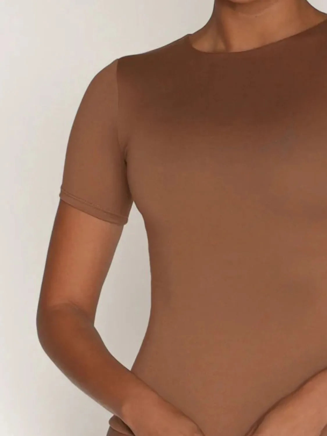 Round Neck Short Sleeve Swim Top - Ladyez