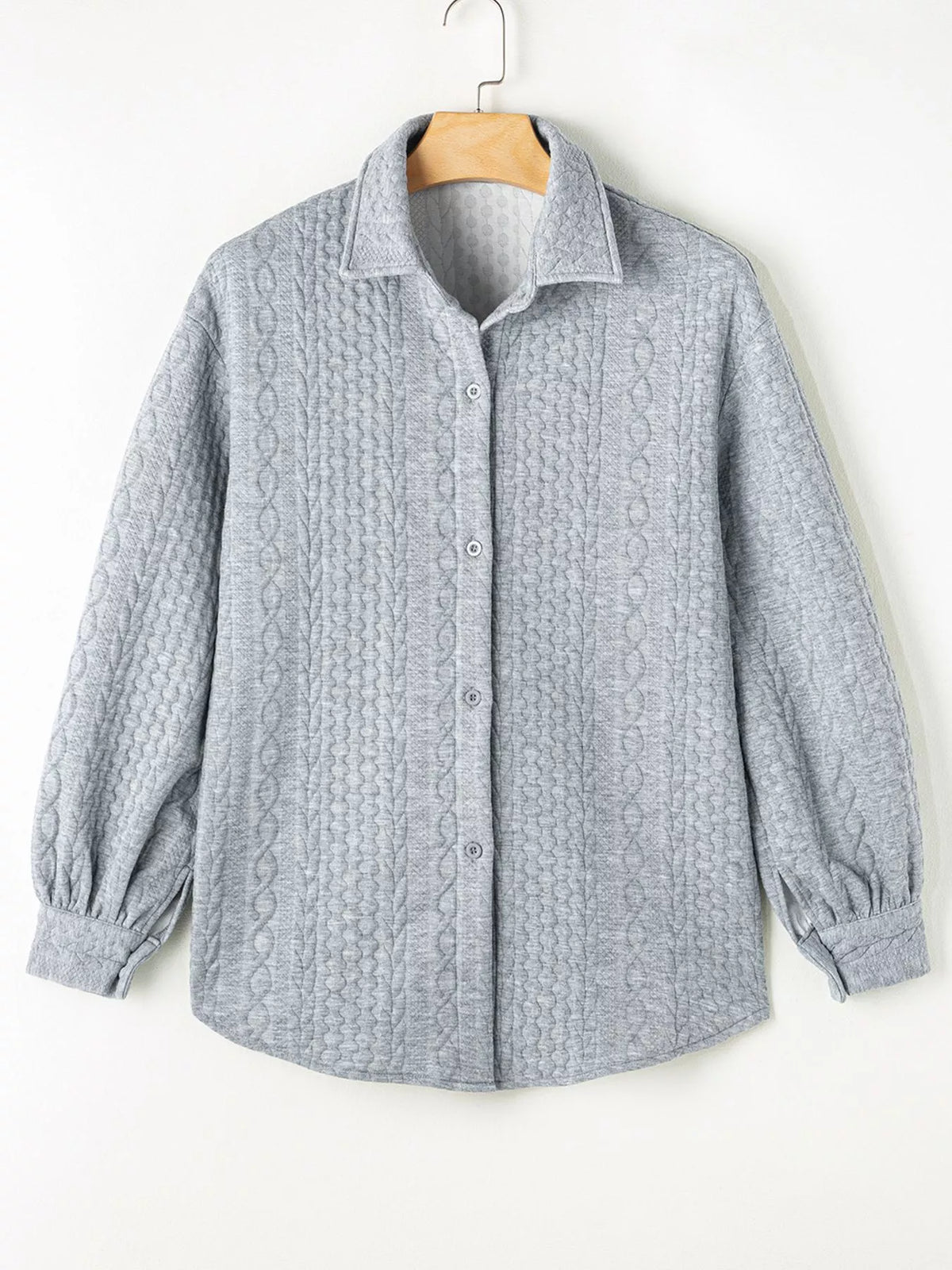 Cable Texture Puff Sleeve Loose Shacket
