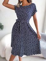 Floral Print Pleated Midi Dress with Belt