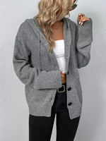 Full Size Cozy Knit Hooded Button-Down Cardigan Plus Size