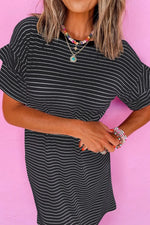 Casual Striped T-Shirt Dress with Pockets