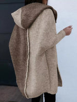 Two-Tone Open Front Knit Hooded Cardigan