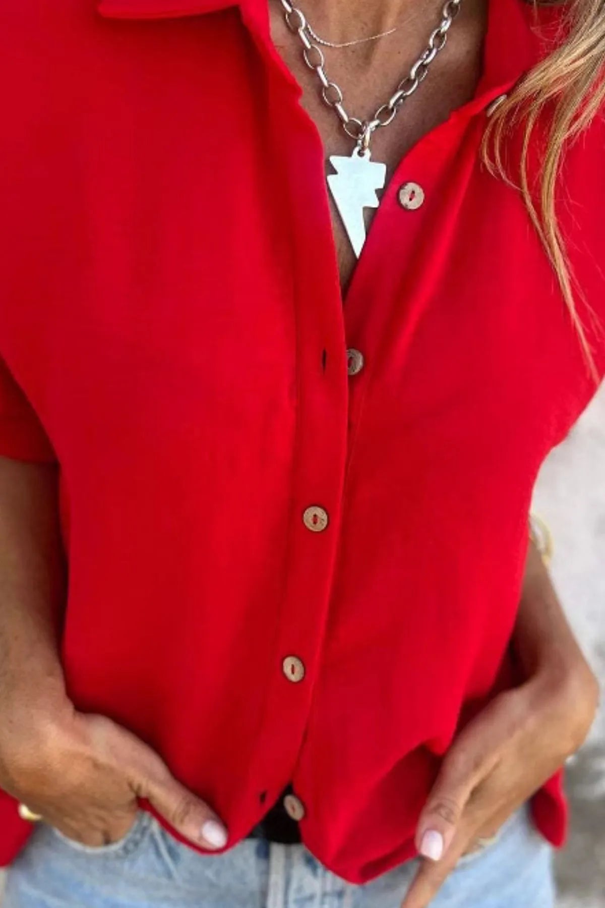 Full Size Casual Button Down Short Sleeve Loose Shirt Plus Size - Ladyez