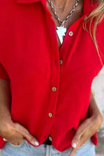 Full Size Casual Button Down Short Sleeve Loose Shirt Plus Size - Ladyez